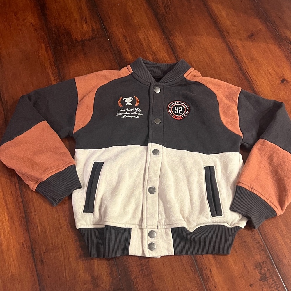 Abercrombie Kids Black, Brown, and White Varsity Jacket